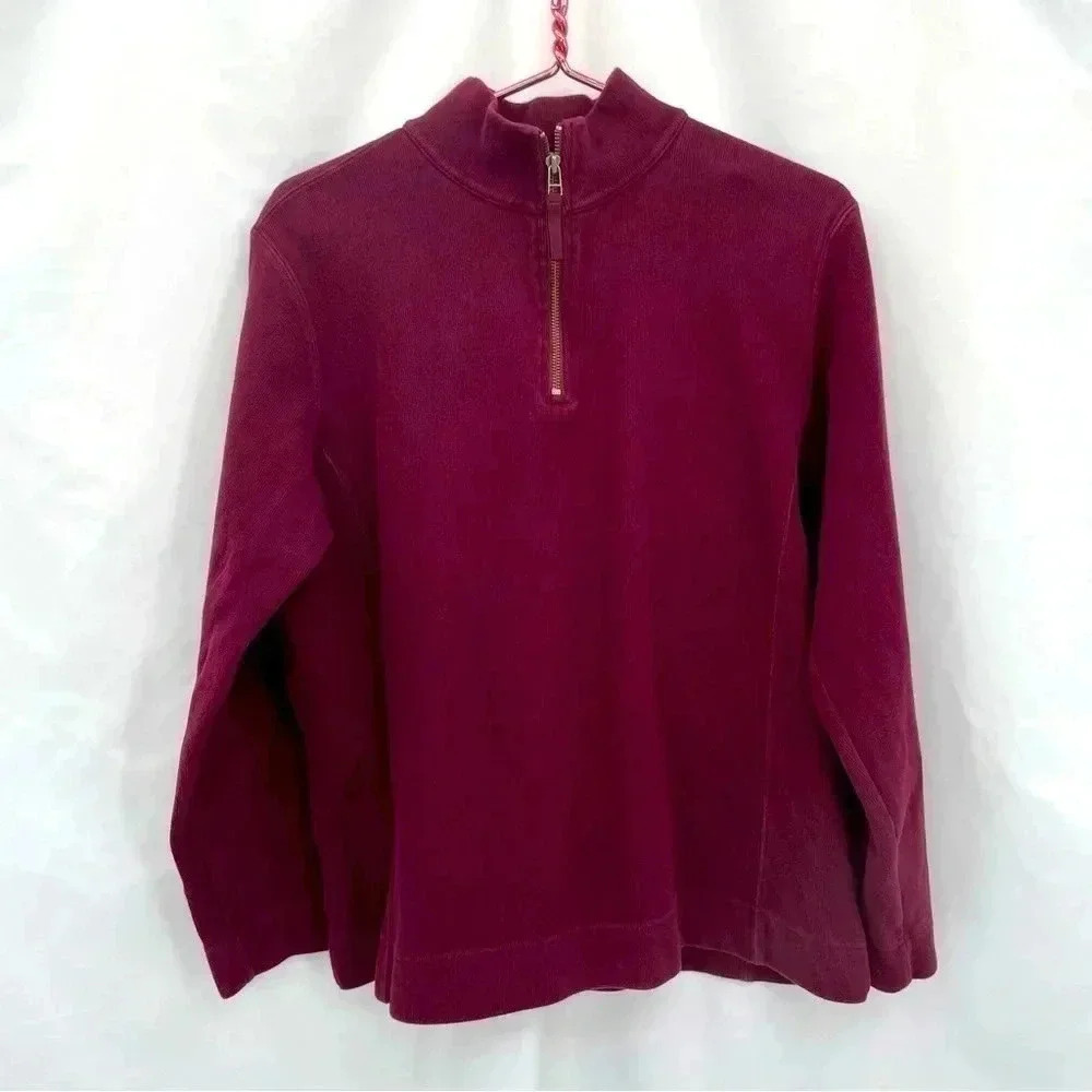 Eddie Bauer Quarter Zip Pullover Men Large Burgundy Cotton‎ Mock Neck Sweater